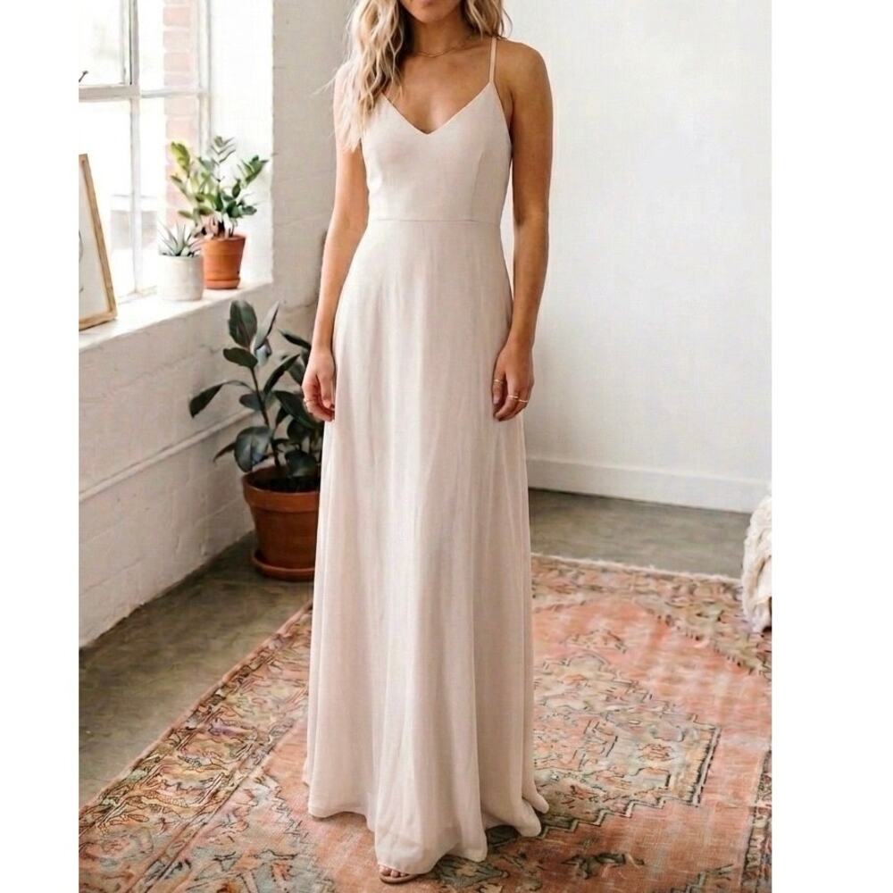 Show Me Your Mumu Godshaw Goddess Lace Up Maxi Dress Tan Large Bridal